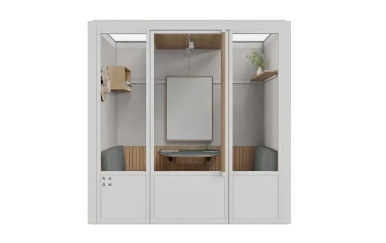 Soundproof meeting booth for private team collaboration