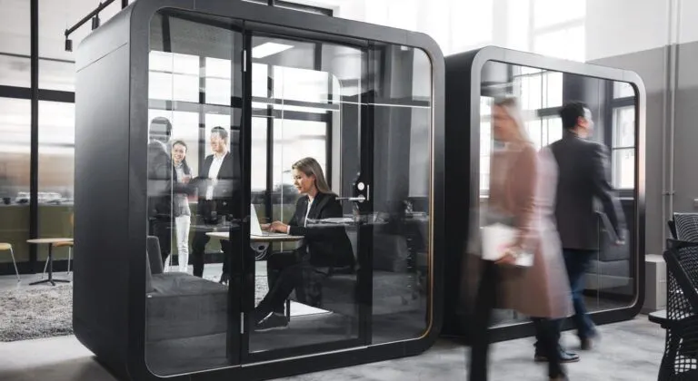 Acoustic office booths bringing privacy to an open workspace