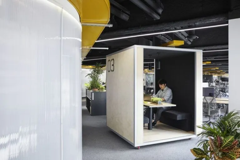 Two-person office meeting booth for hybrid collaboration